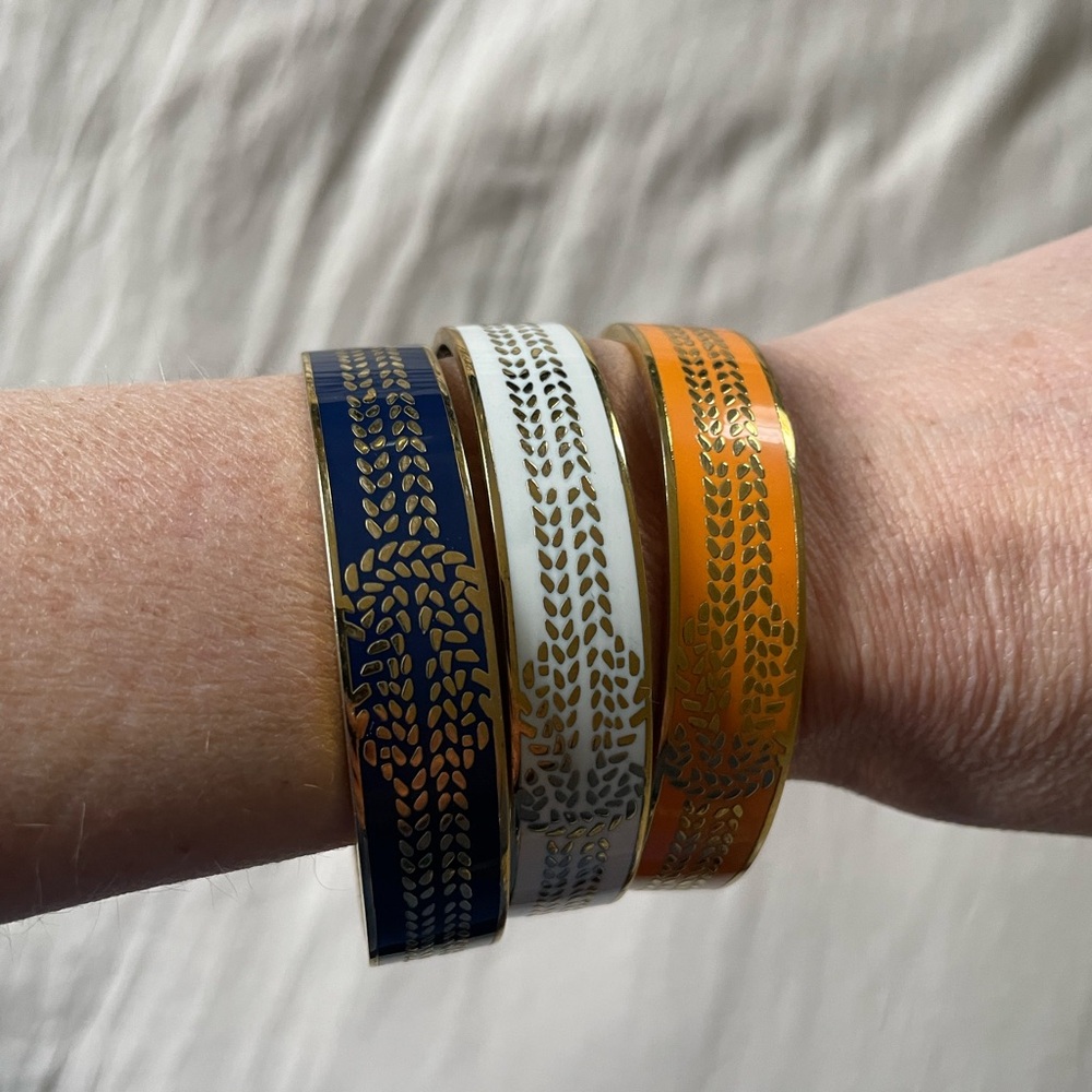 C Wonder Gold Enamel Bangle Bracelets 
White Orange and Blue